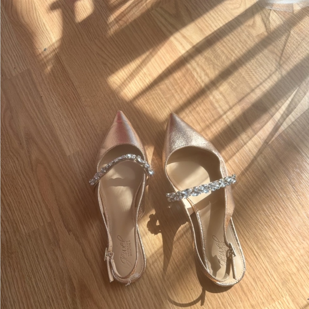 Elegant Women's Gold Heels with Crystal Strap